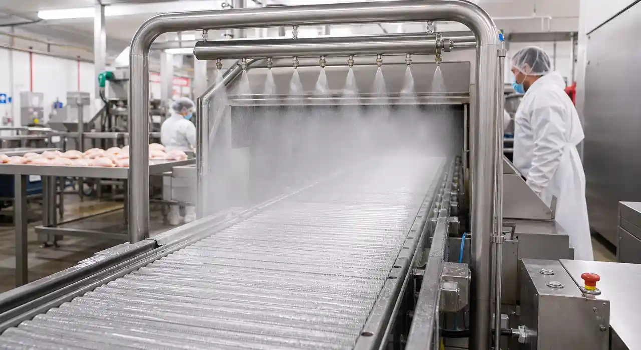 Food conveyor disinfection